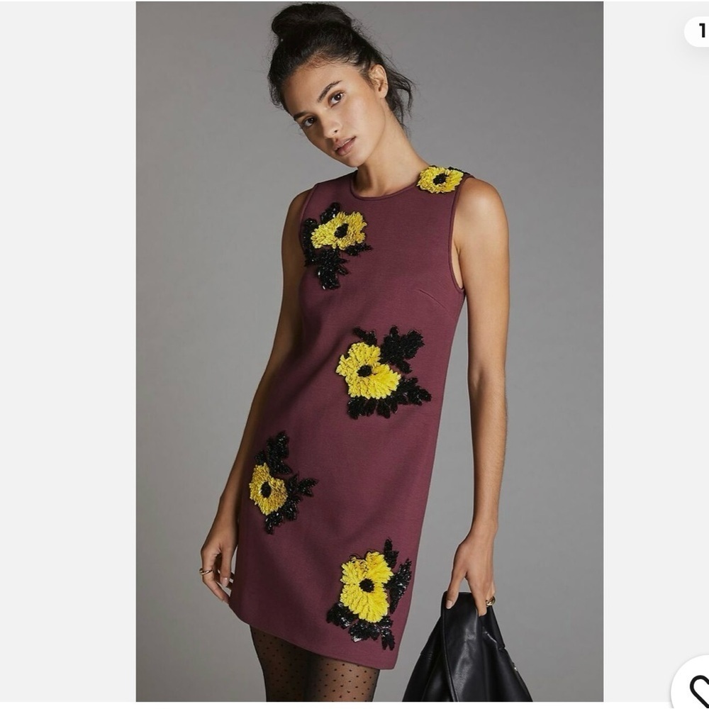 Anthropology Sequined Shift Mini Dress Dhruv Kapoor-Wine Color